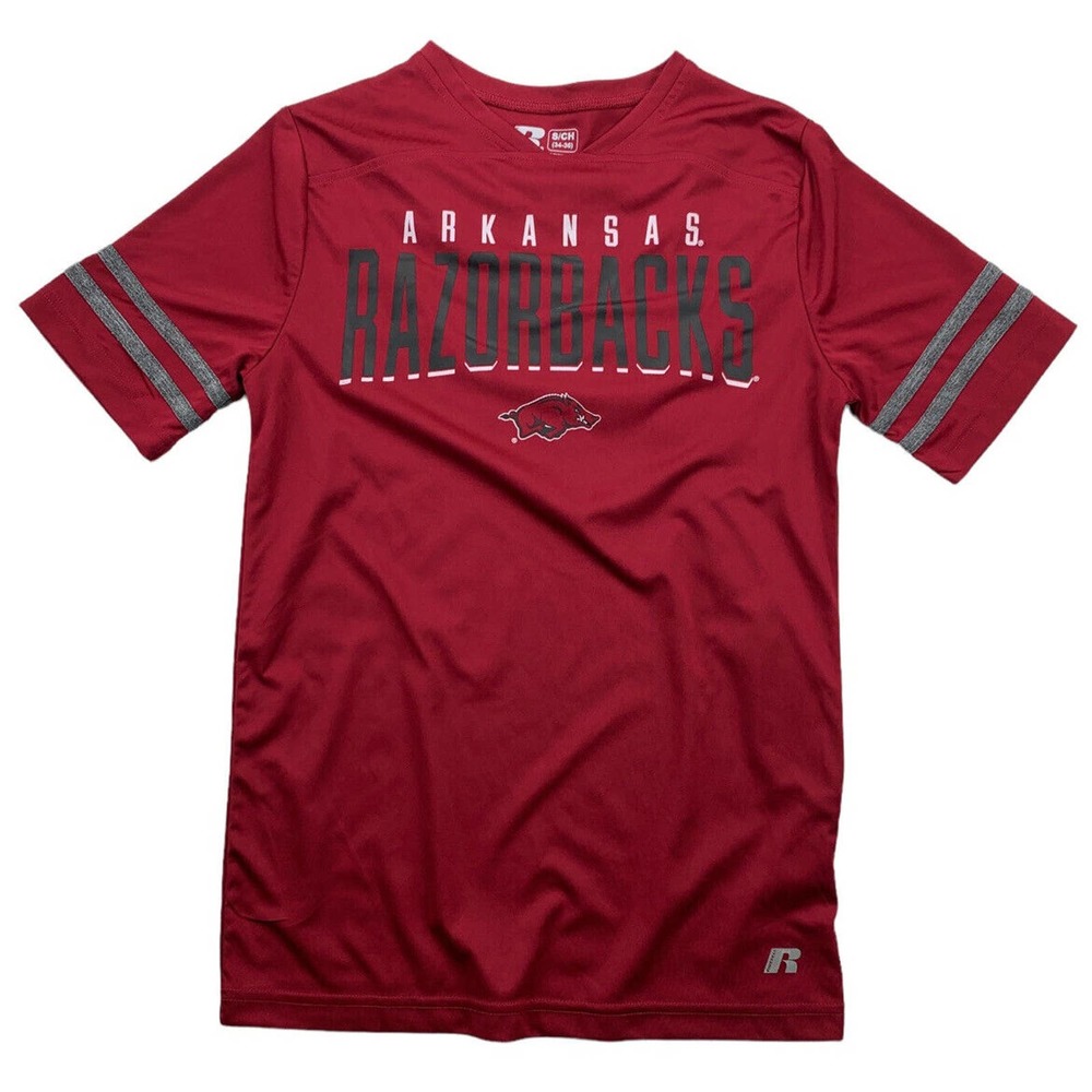ARKANSAS RAZORBACKS Women Adult SMALL Red NCAA Short Sleeve V Neck T Shirt